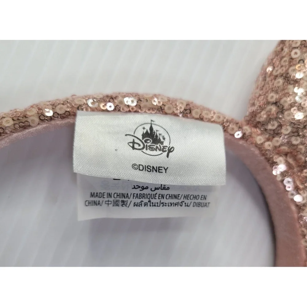 Disney Parks‎ Rose Gold Champagne Sequins Minnie Mickey Ears Headband Bow